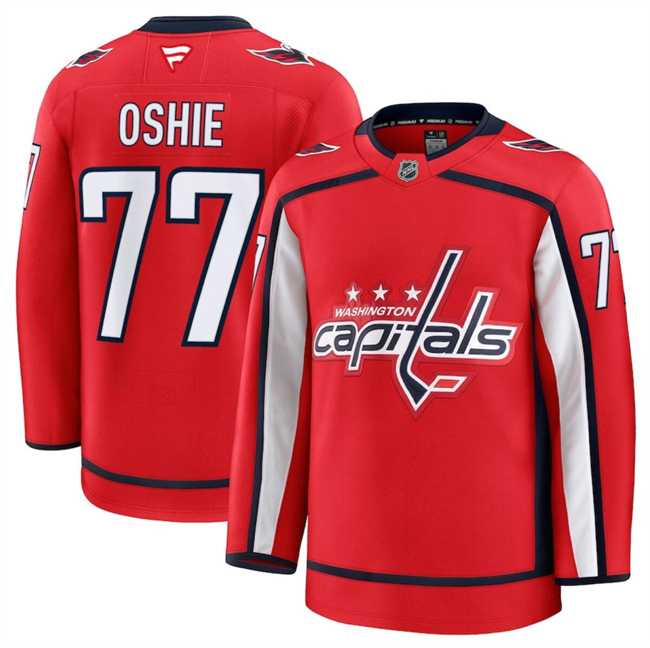 Men%27s Washington Capitals #77 TJ Oshie Red 2024-25 Home Stitched Hockey Jersey Dzhi